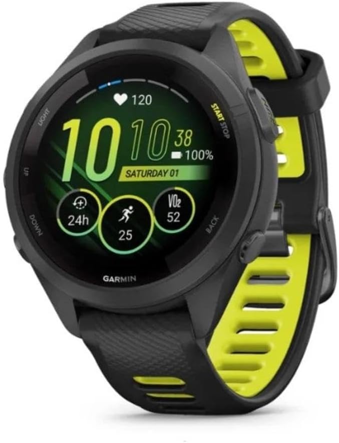 Garmin Forerunner 265S Running Smartwatch for Unisex, 42 mm Size, Black/Amp Yellow