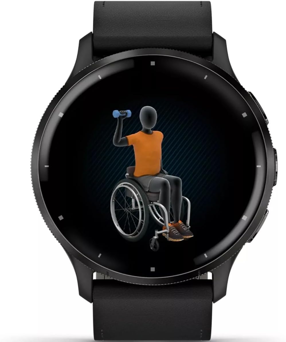 Garmin 010-02784-52 Venu 3 Slate Stainless Steel Bezel Smartwatch with Black Case and Leather Band, Slate/Black