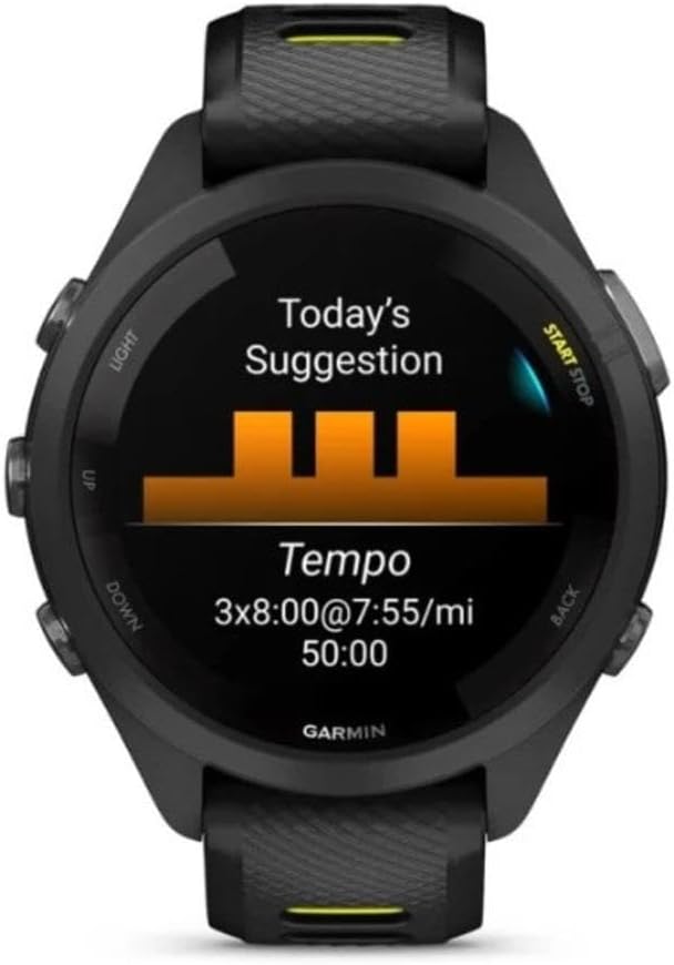 Garmin Forerunner 265S Running Smartwatch for Unisex, 42 mm Size, Black/Amp Yellow