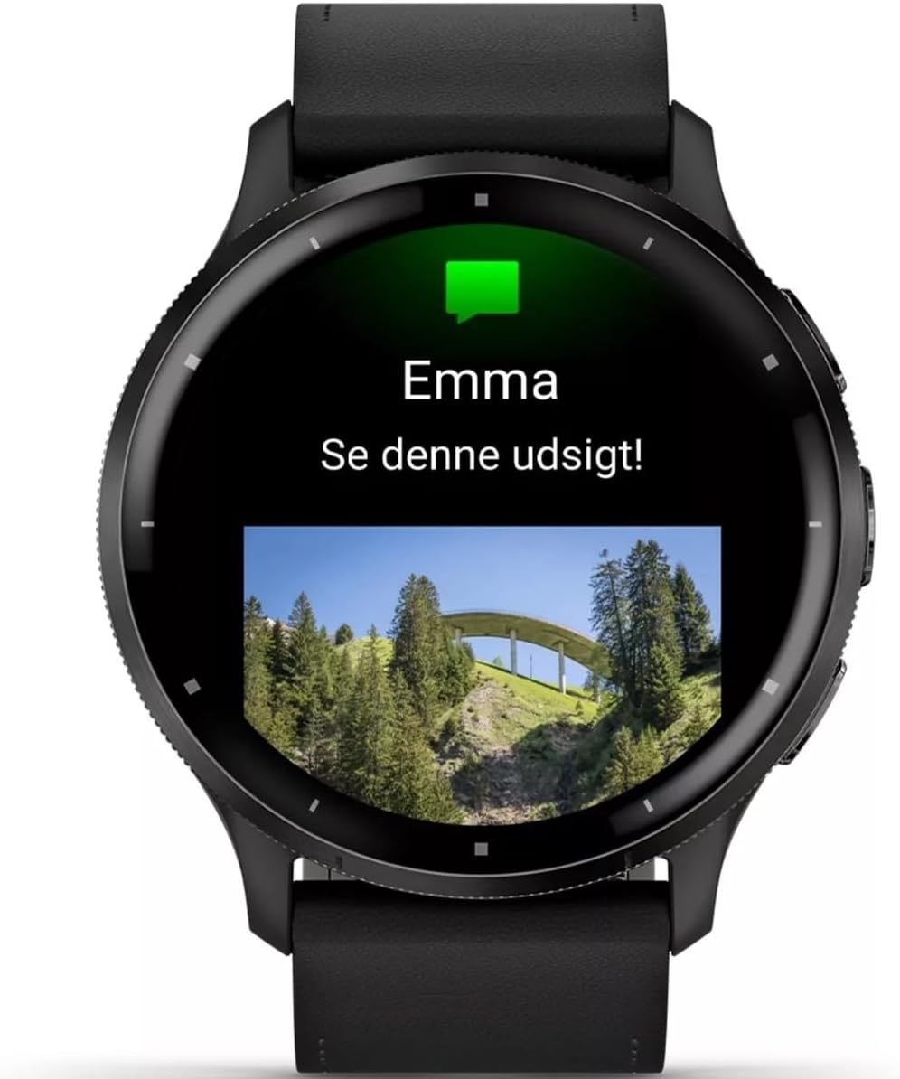 Garmin 010-02784-52 Venu 3 Slate Stainless Steel Bezel Smartwatch with Black Case and Leather Band, Slate/Black