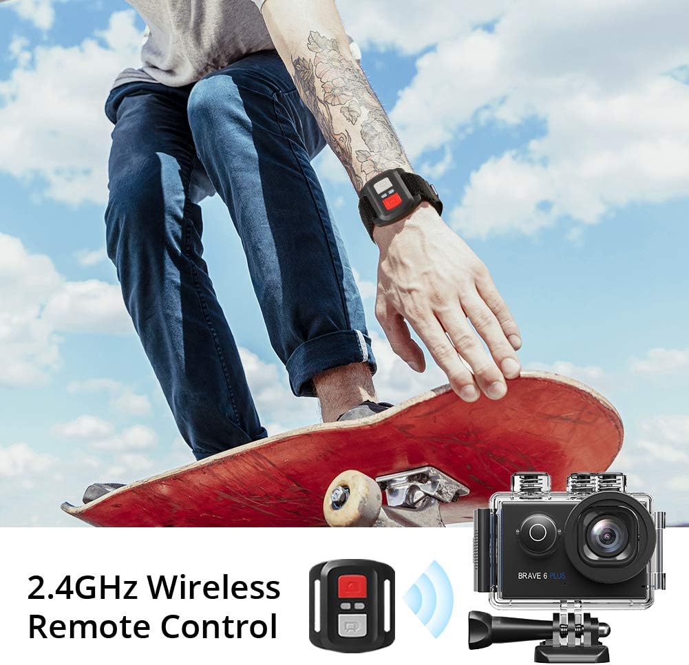 AKASO Brave 6 Plus Native 4K30FPS 20MP WiFi Action Camera with Touch Screen EIS 8X Zoom Voice Control Remote Control 131 Feet Underwater Camera with 2X 1350mAh Batteries and Helmet Accessories Kit