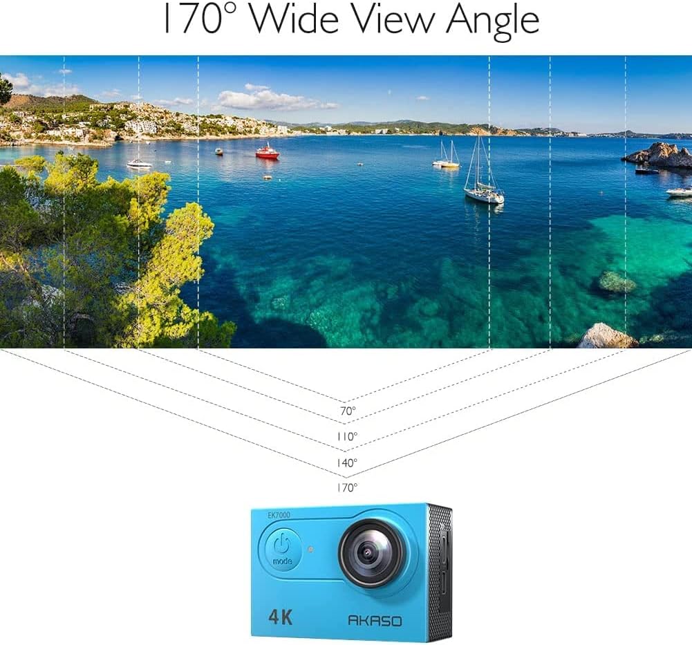AKASO EK7000 4K30FPS Action Camera - 20MP Ultra HD Underwater Camera 170 Degree Wide Angle Waterproof Camera with Accessory Kit - Blue