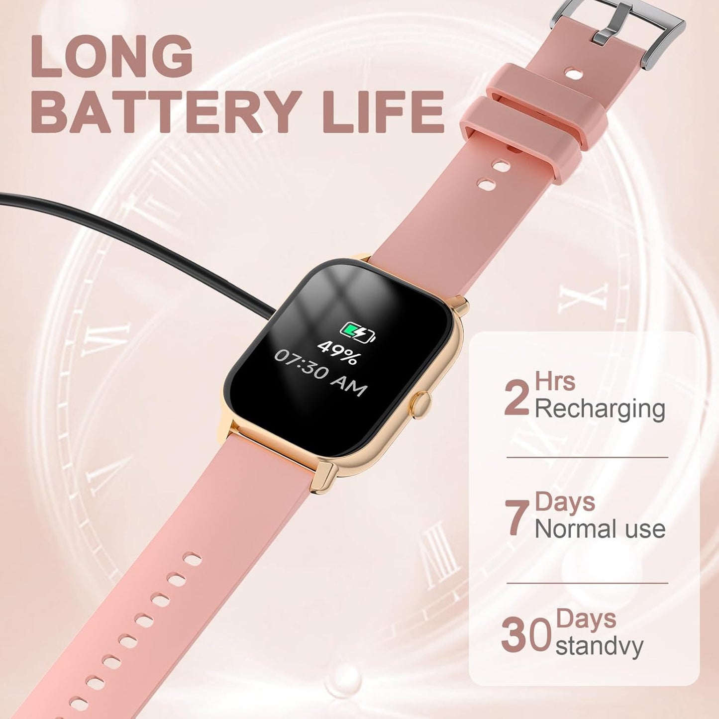 Garlo Smart Watch for Men Women, 1.85" Fitness Tracker, Heart Rate/Sleep Monitor/Pedometer, TFT HD Bluetooth, Multiple Sports Gym Modes, Waterproof Women Men Fitness Watch for Android iPhone (Pink)