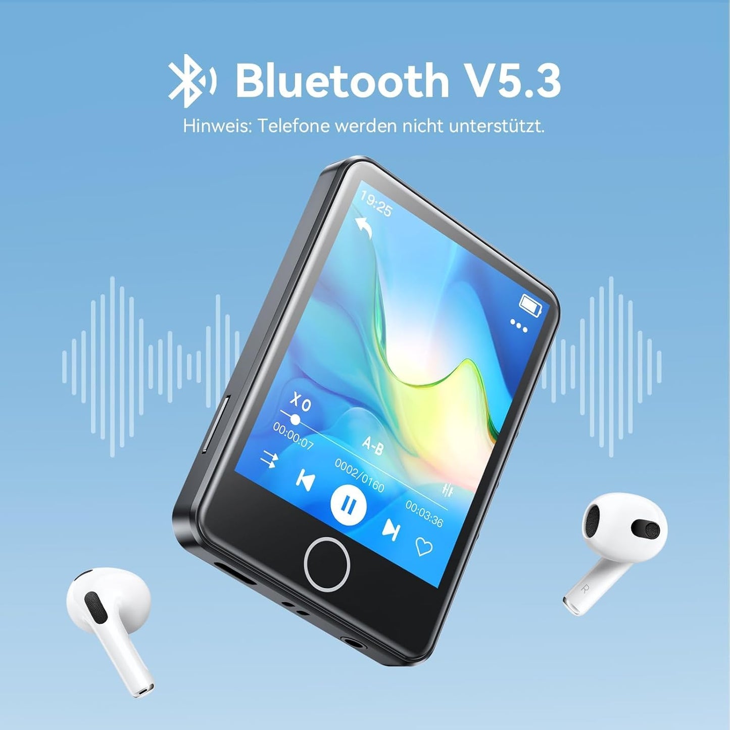 64GB MP3 Player with Bluetooth 5.3, AGPTEK 2.4" Full Touch Screen MP3 Music Player with Speaker, FM Radio, Voice Recorder, E-Book, Line-in Recording