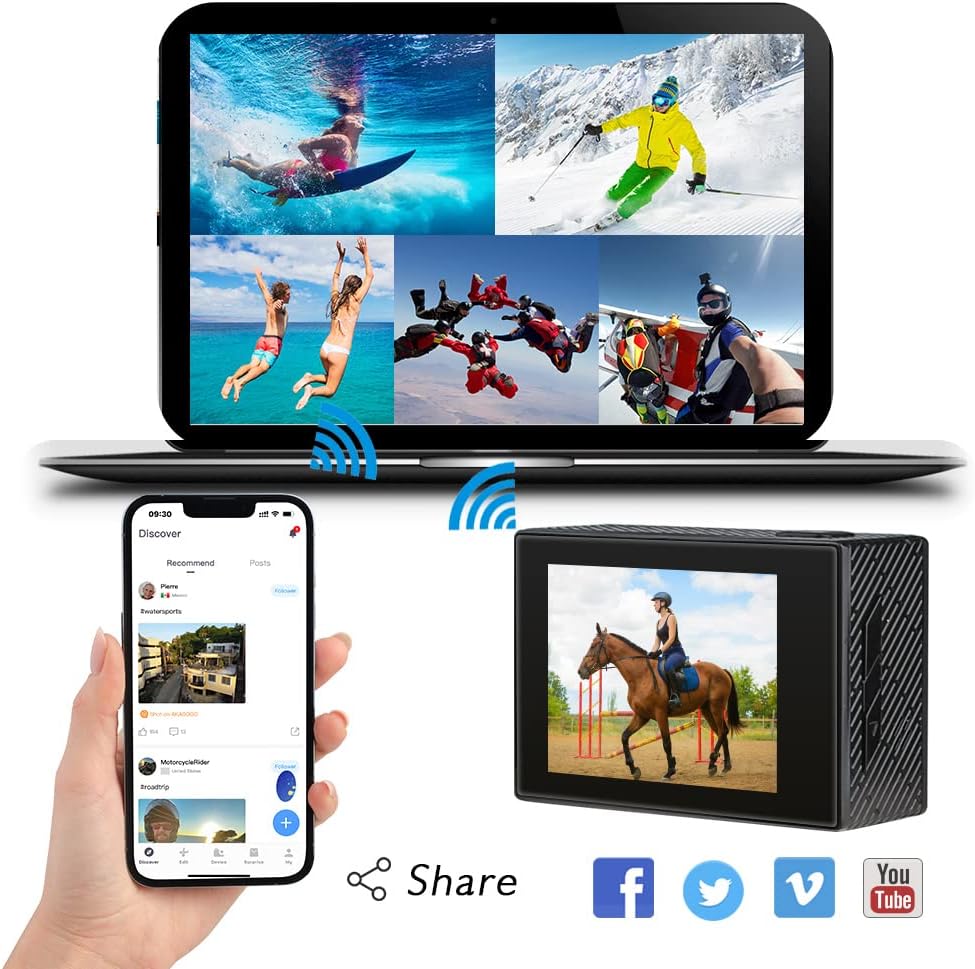 AKASO Brave 4 Action Camera, Ultra HD with EIS 30m Underwater Camcorder 4K 20MP WiFi Waterproof Camera with Remote Control, 2 Rechargeable Batteries and Mounting Accessories Kit