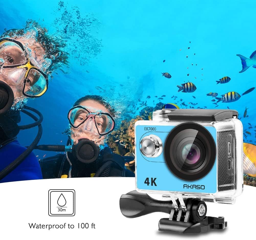 AKASO EK7000 4K30FPS Action Camera - 20MP Ultra HD Underwater Camera 170 Degree Wide Angle Waterproof Camera with Accessory Kit - Blue