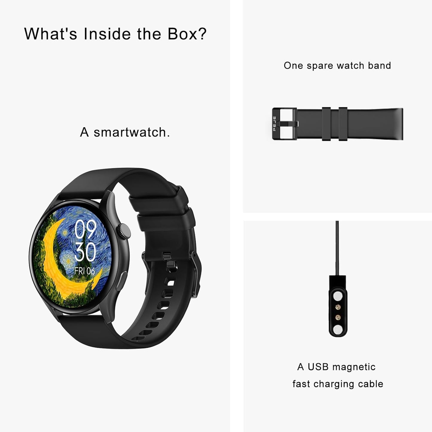 PEJE ZW10-AMD 1.43" Smartwatch -Smart Watches for Men, SpO2/HR/Sleep Monitor, Muslim Prayer Alerts,IP68 Waterproof,120 Sports Modes, Bluetooth Calls Compatible Android iOS,Bring a spare strap (Silver)
