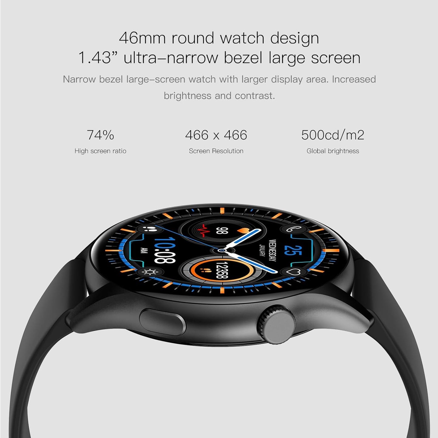 PEJE ZW10-AMD 1.43" Smartwatch -Smart Watches for Men, SpO2/HR/Sleep Monitor, Muslim Prayer Alerts,IP68 Waterproof,120 Sports Modes, Bluetooth Calls Compatible Android iOS,Bring a spare strap (Silver)