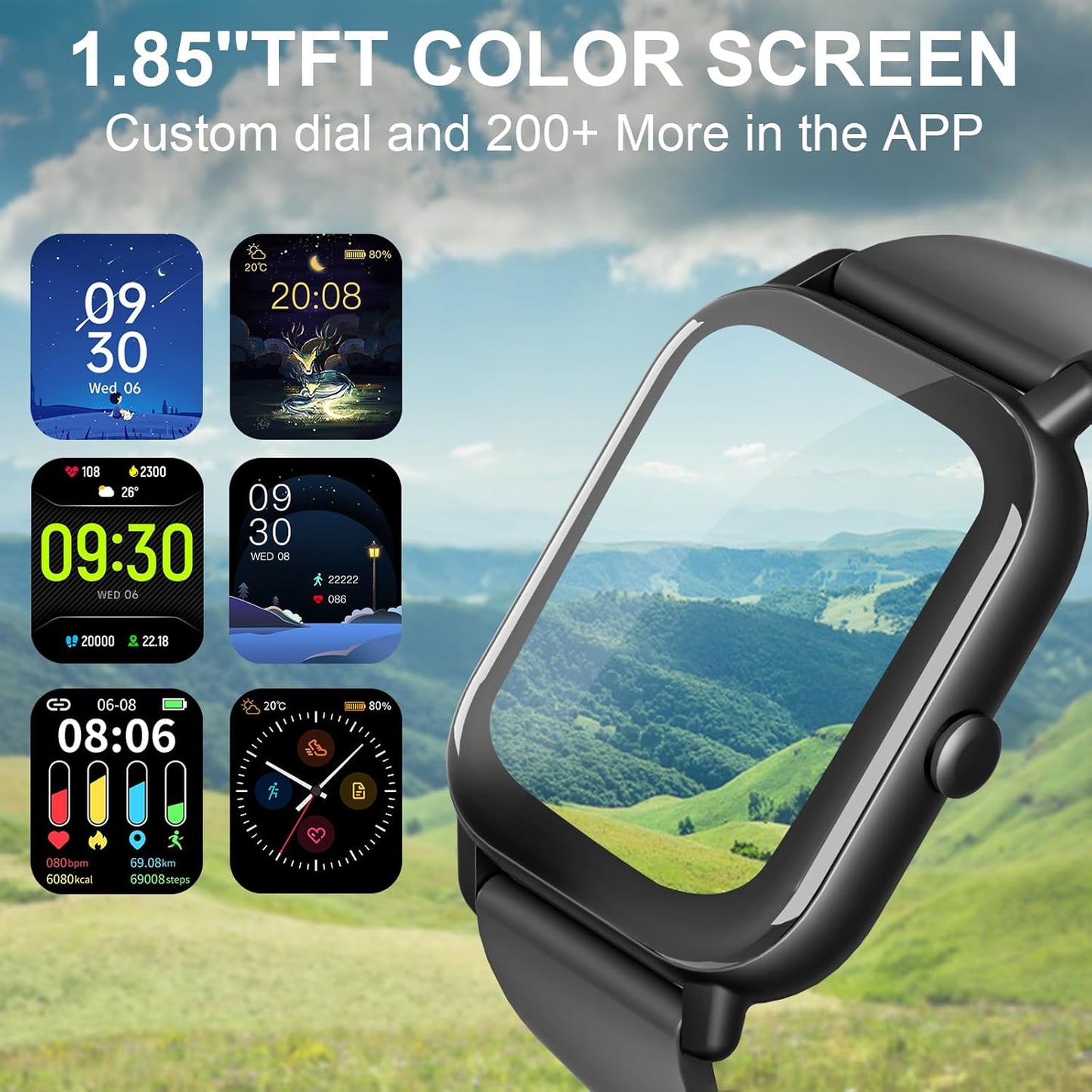 Garlo Smart Watch for Men Women, 1.85" Fitness Tracker, Heart Rate/Sleep Monitor/Pedometer, TFT HD Bluetooth, Multiple Sports Gym Modes, Waterproof Women Men Fitness Watch for Android iPhone (Black)