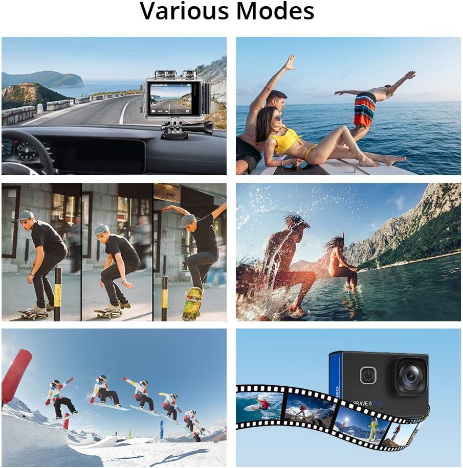 AKASO Brave 6 Plus Native 4K30FPS 20MP WiFi Action Camera with Touch Screen EIS 8X Zoom Voice Control Remote Control 131 Feet Underwater Camera with 2X 1350mAh Batteries and Helmet Accessories Kit