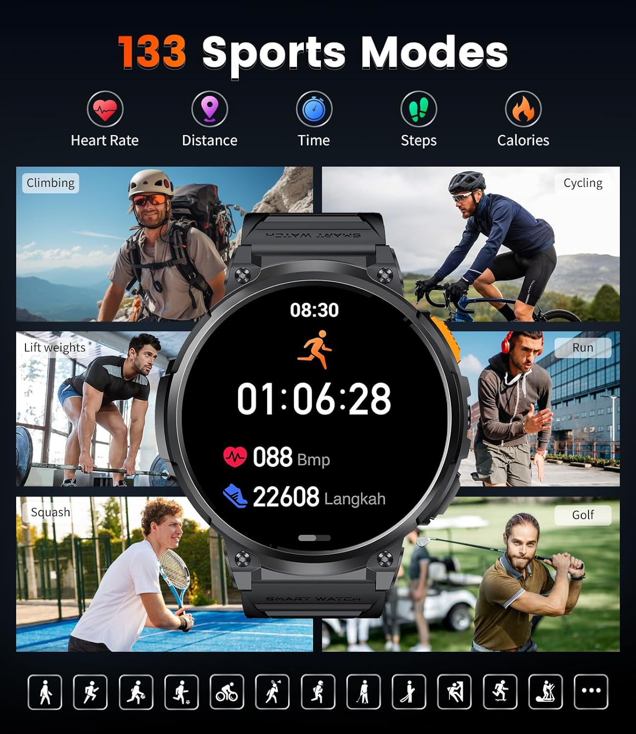 LIGE Smart Watch with 730mAh Battery, 1.85" HD IPS Screen Android Smart Watch with Bluetooth Voice Call/Waterproof IP68/Sleep Monitoring/Heart Rate Monitoring, Android iOS Smart Watches for Men