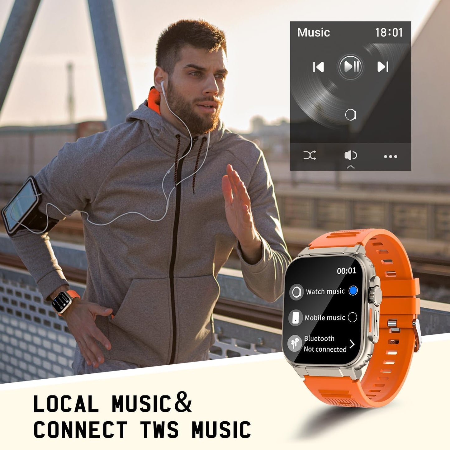 Smart Watch ultra For Men make answer Calls, 2.0'' HD Screen out doors sport fitness tracker with Heart Rate / Sleep Monitor,Music Storage, 600mah battery, for android phones compatible with Iphone