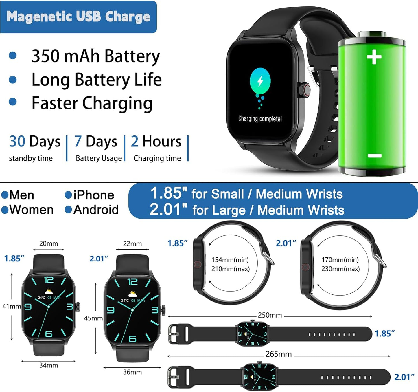 Smart Watch(Answer/Make Call), 2.01" HD Smartwatch for Women Men, Fitness Tracker with 100+ Sport Modes, IP68 Waterproof, Heart Rate/Sleep/Spo2 Monitor, Activity Tracker for Android and iPhone