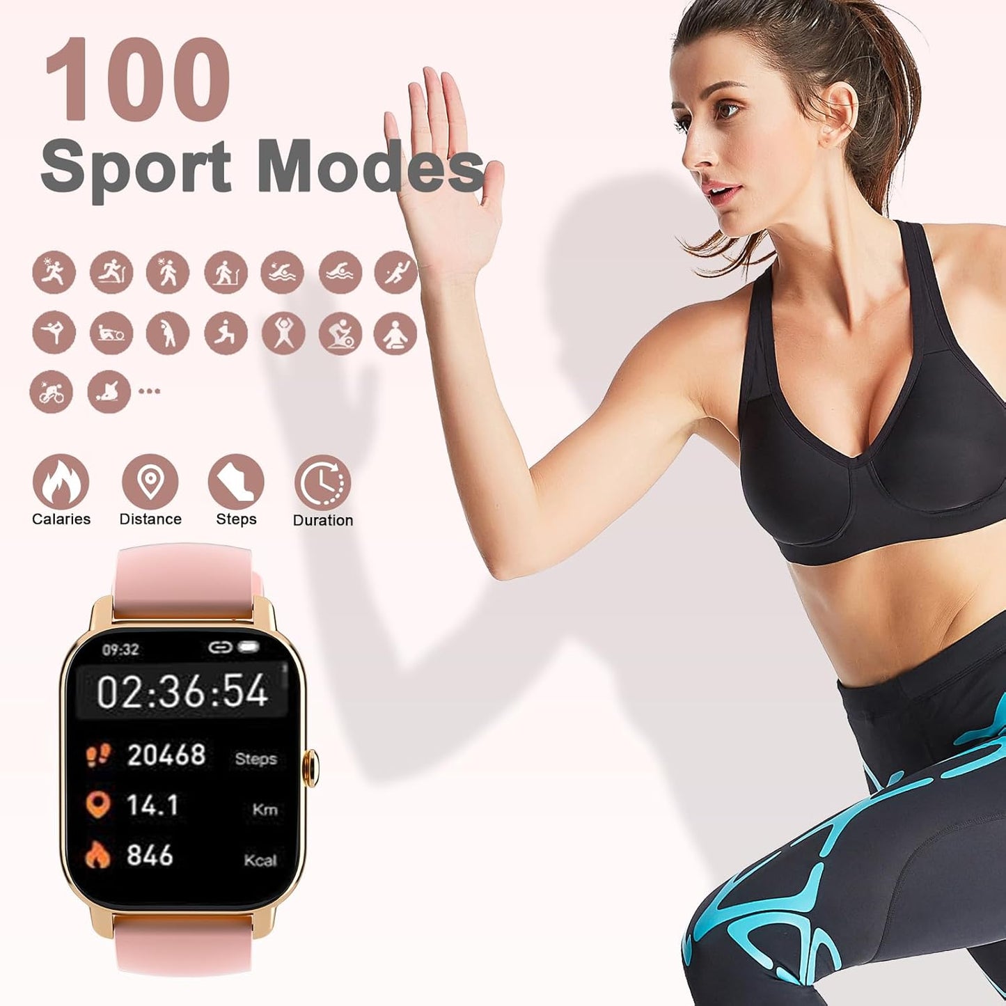 Garlo Smart Watch for Men Women, 1.85" Fitness Tracker, Heart Rate/Sleep Monitor/Pedometer, TFT HD Bluetooth, Multiple Sports Gym Modes, Waterproof Women Men Fitness Watch for Android iPhone (Pink)