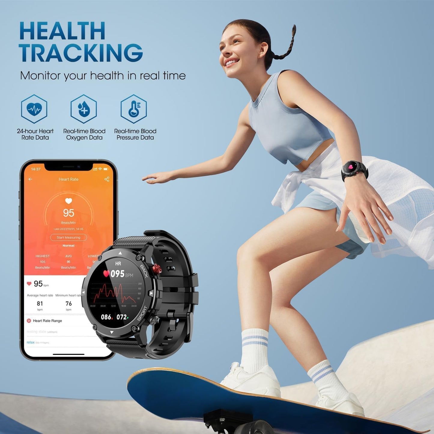 DUREXO Smart Watch for Men Bluetooth Call (Answer/Make Call) Military IP68 Waterproof 1.32'' Tactical Tracker Fitness Watch for Android iOS Outdoor Sports Smartwatch(Black)