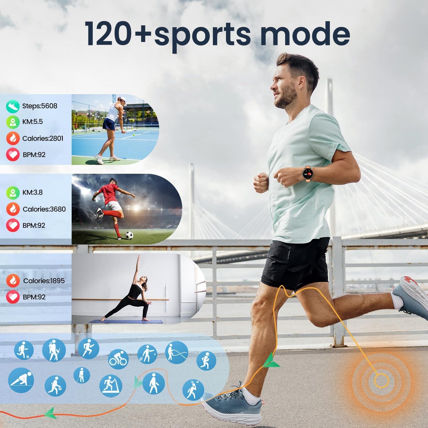 Smartwatch Fitness Watch Sports Watch with Phone Function Watches: 1.43 Inch AMOLED Men's Smart Watch with Heart Rate Monitor Sleep Monitor Pedometer 120+ Sports Modes IP68 Waterproof Fitness Watch