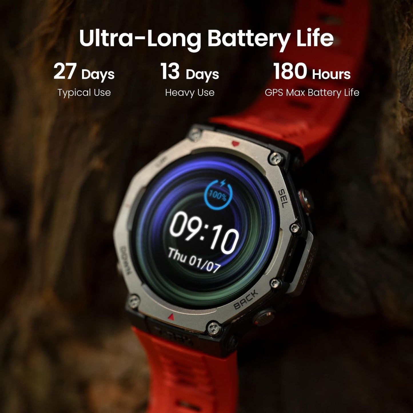 Amazfit T-Rex 3 Smart Watch Outdoor Rugged Military 48mm Display, GPS, Offline Maps, 27 Days Battery Life, 45m Freediving, 100m Water-Resistance, AI & 170 Sports Mode, for Android & iPhone, Black