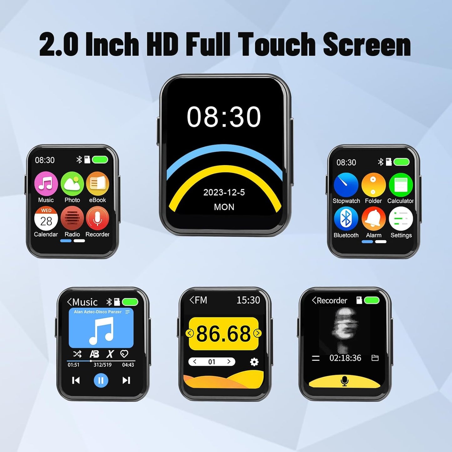 128GB MP3 Player with Bluetooth, Lossless Digital Music Player Portable with Built-in Speaker, 2.0 Inch Full Touch Screen, HiFi Sound