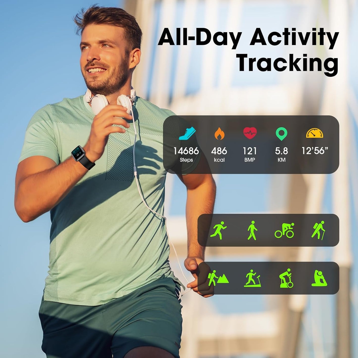 EURANS Smart Watch 41mm, Full Touchscreen Smartwatch, Fitness Tracker with Heart Rate Monitor & Blood Oxygen, IP68 Waterproof Pedometer Watch for Women Men Compatible with iOS & Android Phones