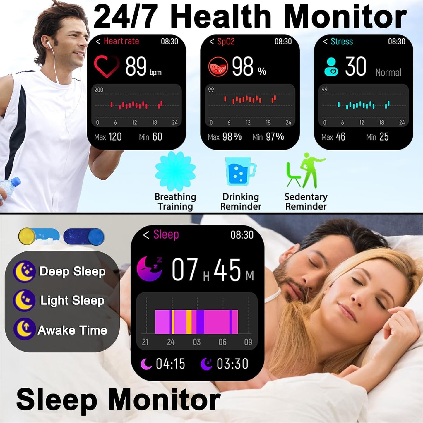 Smart Watch(Answer/Make Call), 2.01" HD Smartwatch for Women Men, Fitness Tracker with 100+ Sport Modes, IP68 Waterproof, Heart Rate/Sleep/Spo2 Monitor, Activity Tracker for Android and iPhone