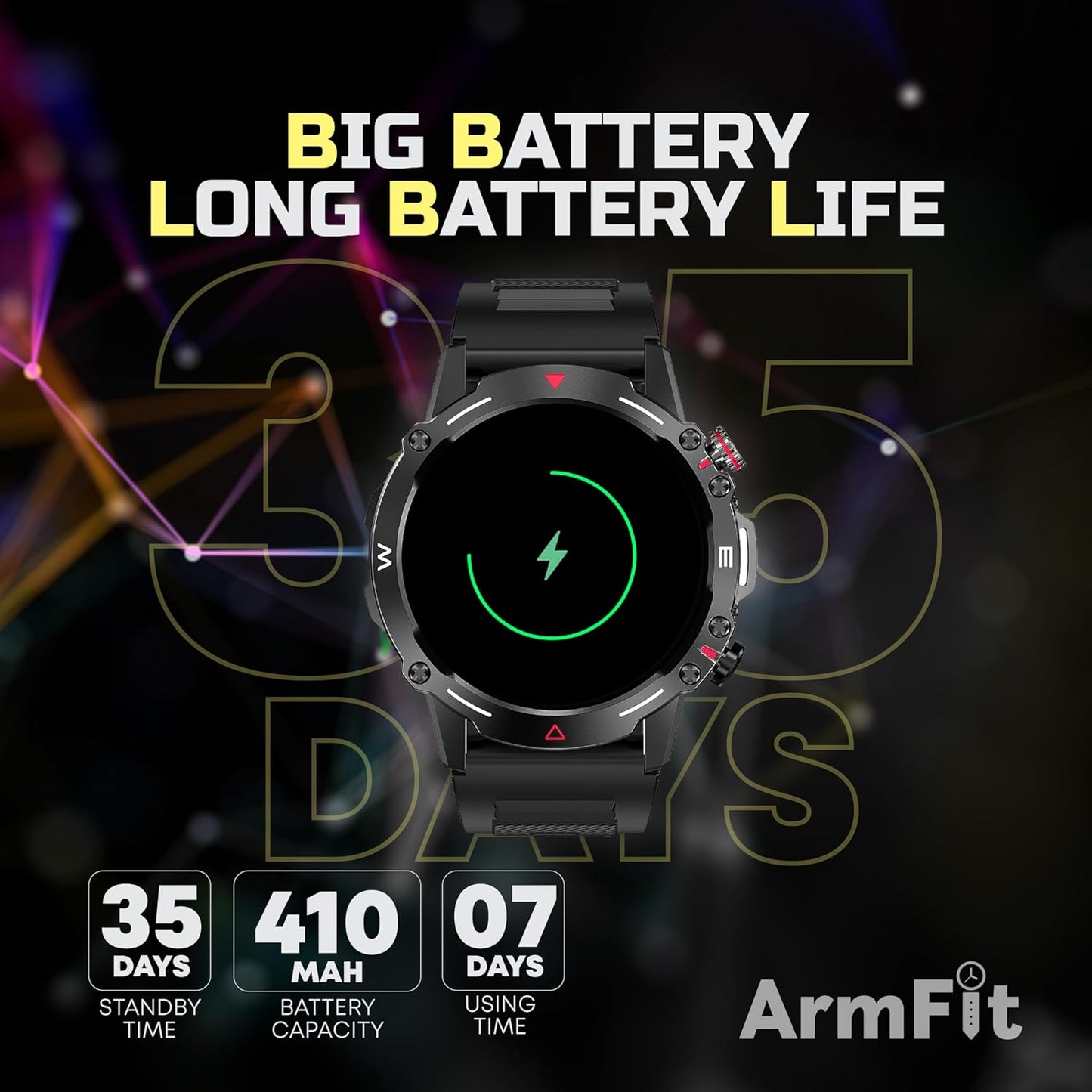Armfit HULK Smart watch with AMOLED Always On Display Smart watches for men, BT Calling Waterproof Fitness Watch with Heart Sleep Monitor for Android iOS (Black)