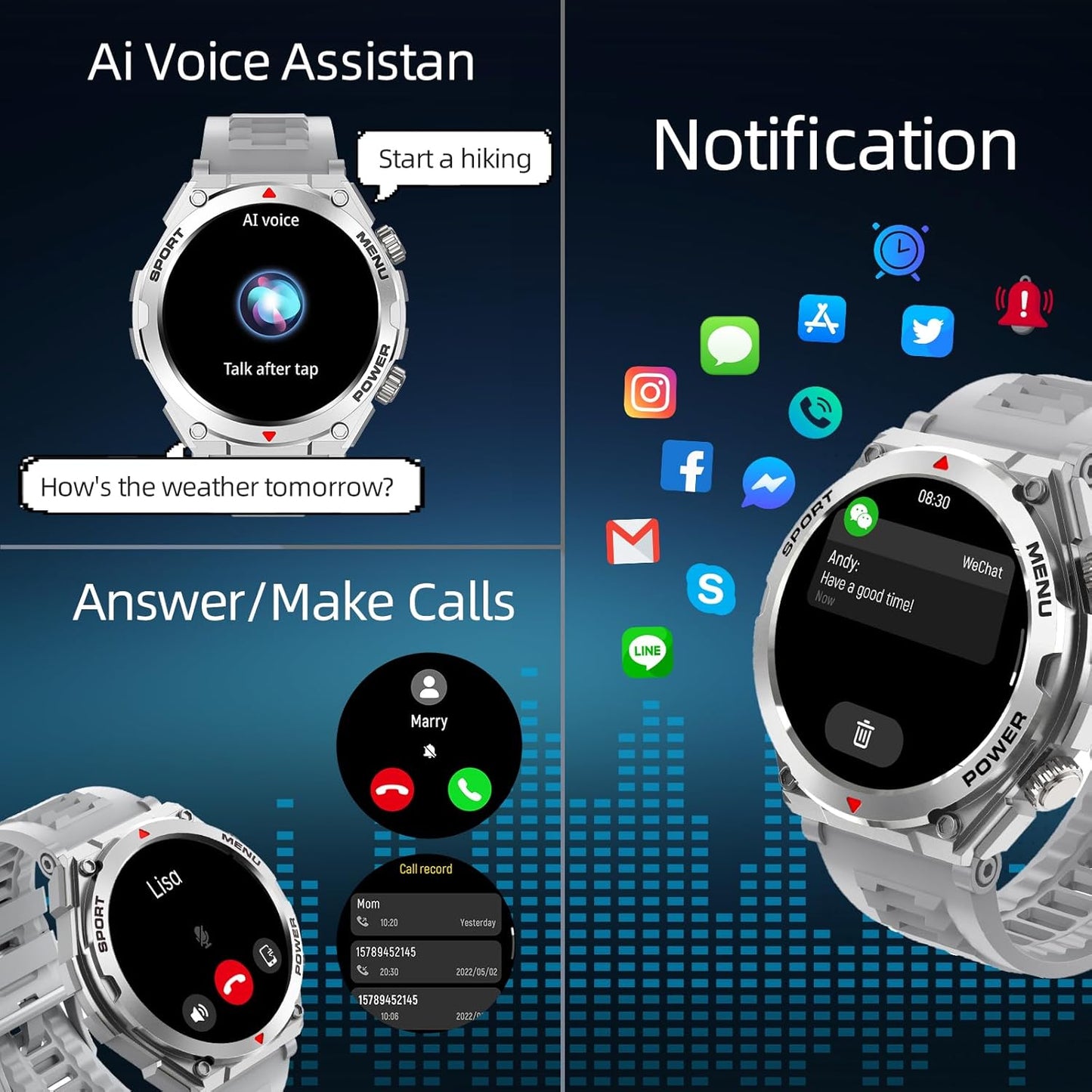 Military Smart Watch for Men (Answer/Make Call), 1.52" HD Smartwatch for Android Phones/iPhone, 100+ Sport Mode Fitness Tracker with Heart Rate, SpO2, Stress and Sleep Monitor, IP68 Waterproof