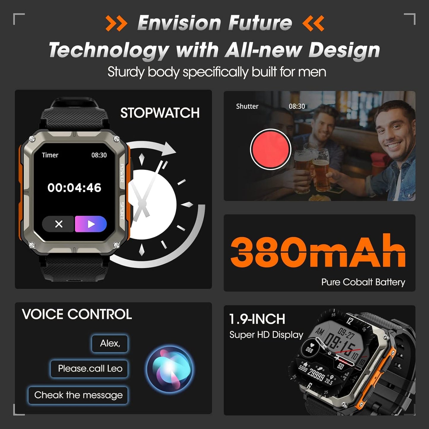 Rgthuhu Military Smart Watch for Men with Blood Pressure (Answer/Make Call), Rugged Tactical Smartwatch for Android and iPhone