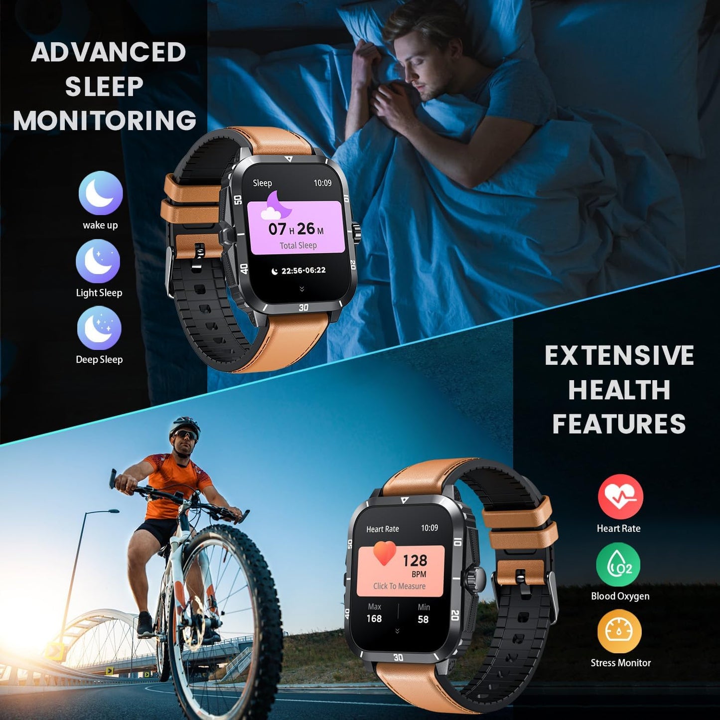 Smartwatch for Men Fitness Tracker Watches: 2.0" Touch Screen Bluetooth Call with 100+ Sports Modes Sleep Monitor Heart Rate Step Counter 3ATM Waterproof Activity Tracker Smart Watch for Android iOS