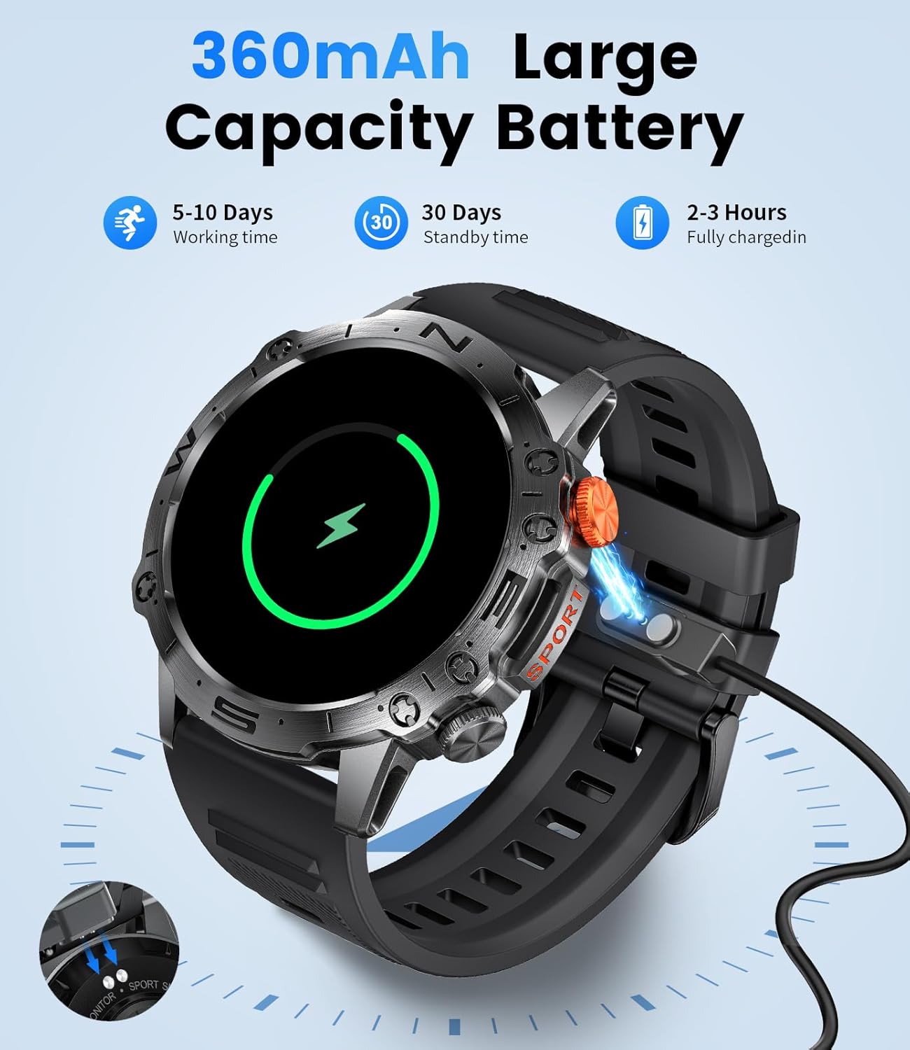 ESFOE Military Smart Watches for Men,1.43" AMOLED Always-on Display Fitness Watch 126+ Sports Modes/IP68/360mAh/Heart Rate/Blood Pressure,Tactical Rugged Smart Watch Text and Call for Android iOS