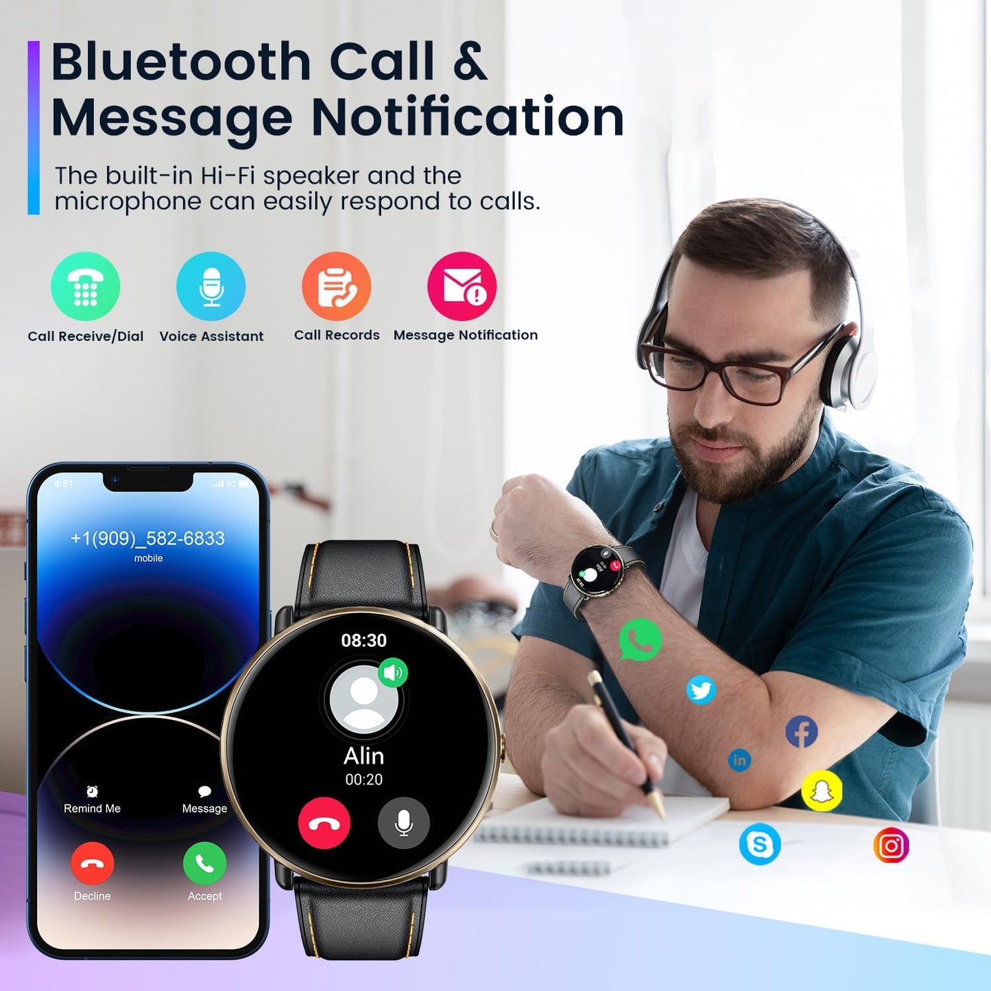 Smartwatch for Men Women Fitness Watches: 1.43" Touch Screen Smart Watch Bluetooth Call 100+ Sport Modes IP68 Waterproof Heart Rate Sleep Monitor Step Counter Activity Trackers Compatible Android iOS
