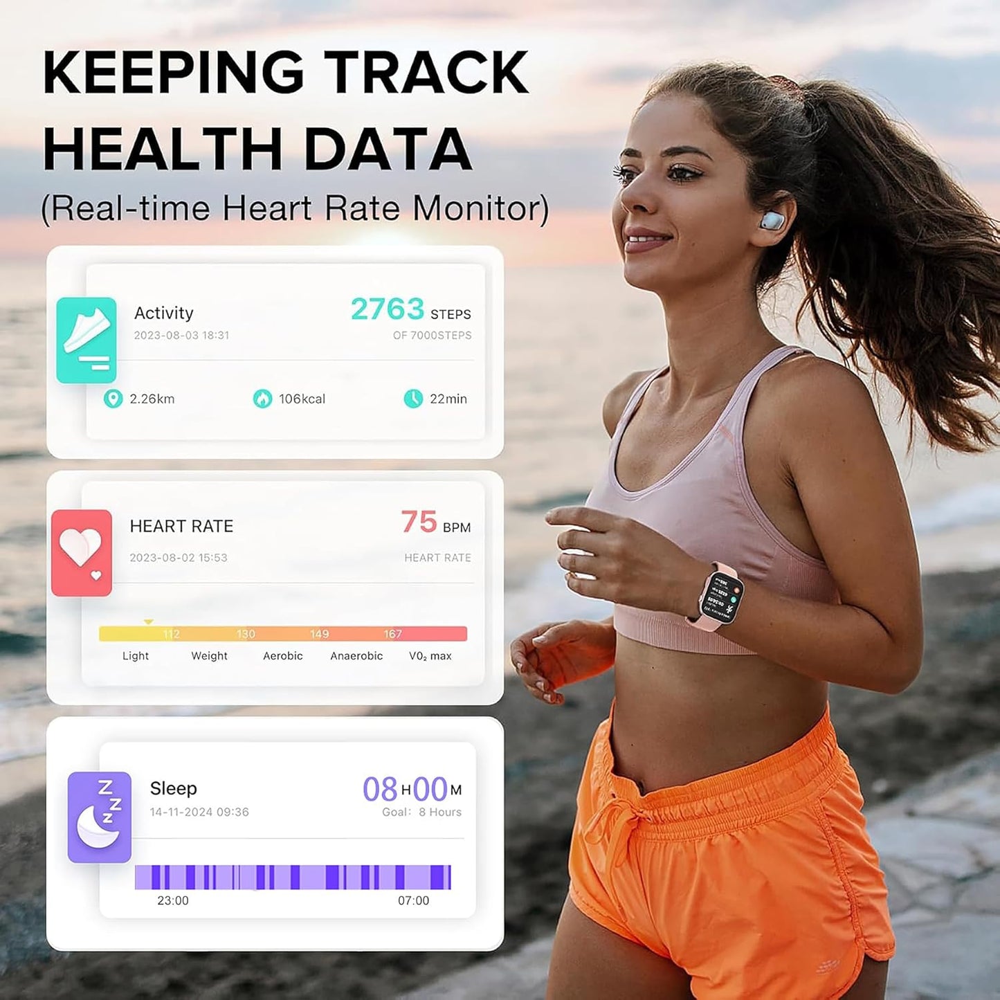 BRIBEJAT Smart Watch for Men Women (Answer/Make Call), 2.01'' Touch Screen Smartwatch, IP68 Waterproof, Fitness Tracker, Pedometer, Heart Rate/SpO2/Sleep Monitor, Compatible with IOS Android Phone