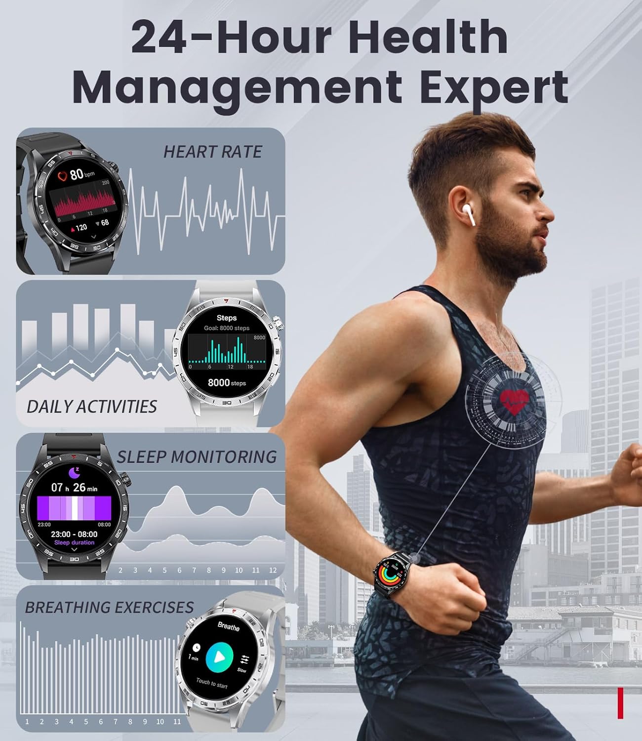 LIGE Military Smart Watches for Men(Answer/Make Calls), 1.43" HD AMOLED Fitness Tracker with 110+ Sport Modes, 24/7 Heart Rate Sleep Monitor Smartwatch, IP68 Waterproof Smart Watch for Android iOS