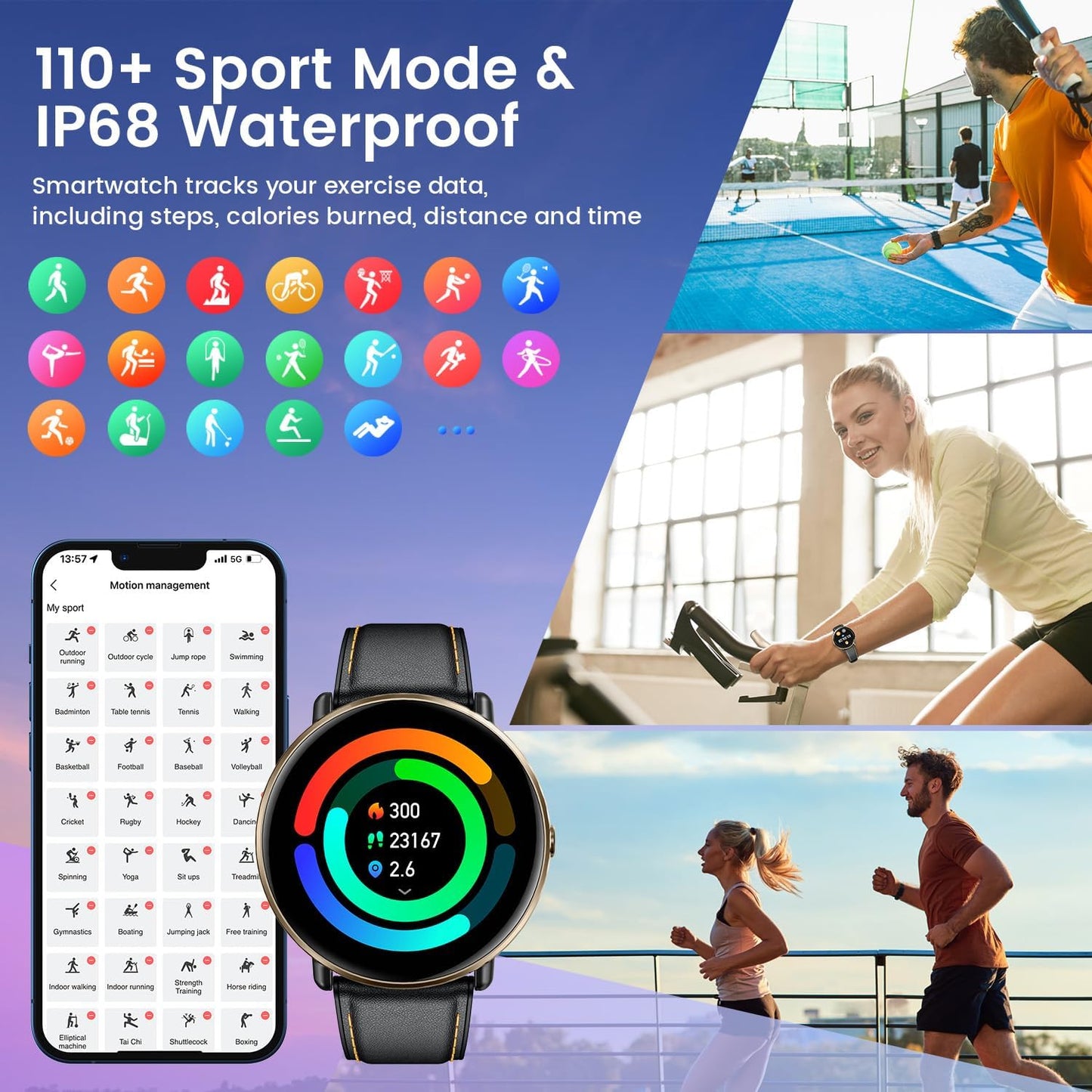 Smartwatch for Men Women Fitness Watches: 1.43" Touch Screen Smart Watch Bluetooth Call 100+ Sport Modes IP68 Waterproof Heart Rate Sleep Monitor Step Counter Activity Trackers Compatible Android iOS