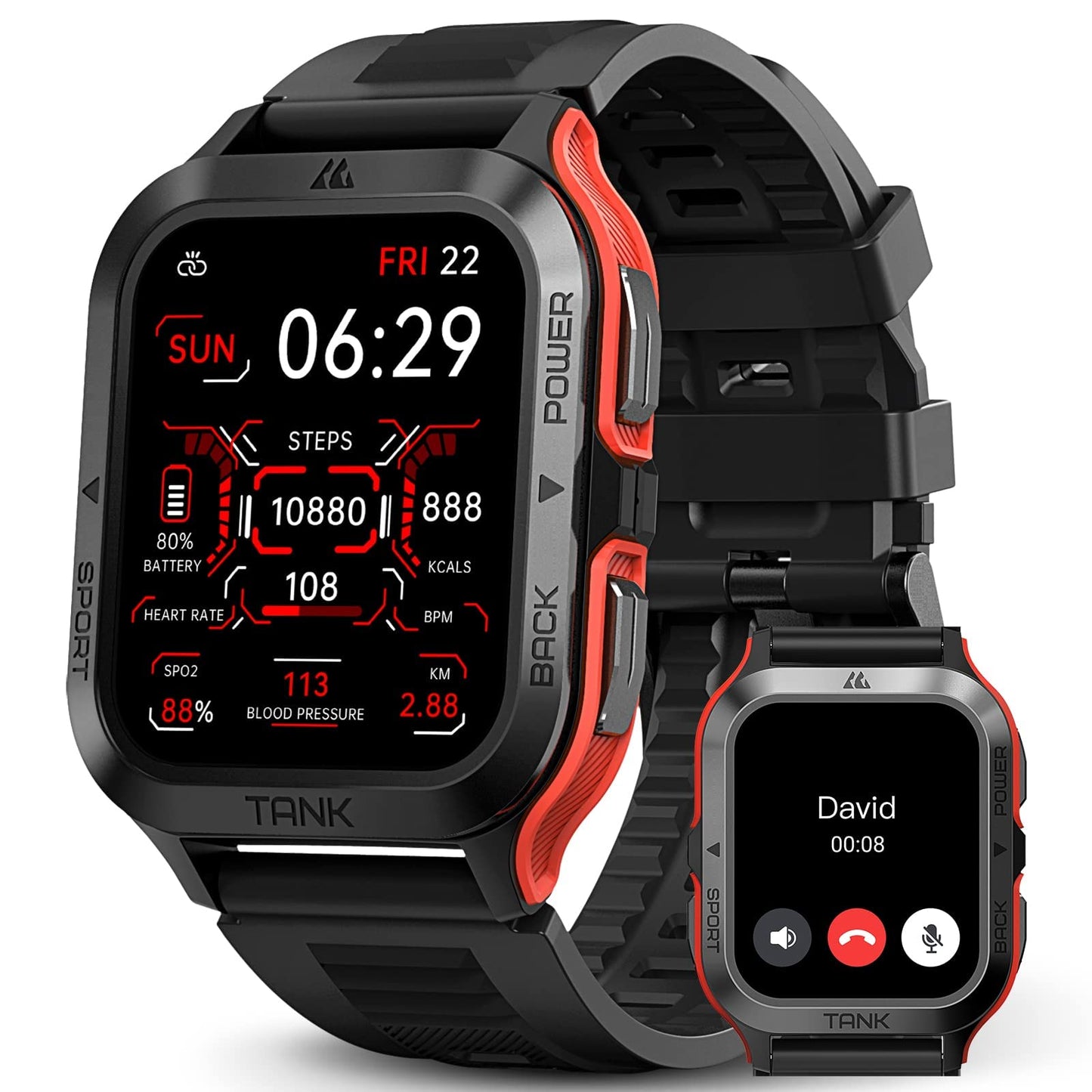 AMAZTIM Smart Watch, 60 Days Extra-Long Battery, 50M Waterproof, Rugged Military Bluetooth Call(Answer/Dial Calls), 1.85" Ultra Large HD Display, AI Voice Assistant, Compatible for Android and iOS