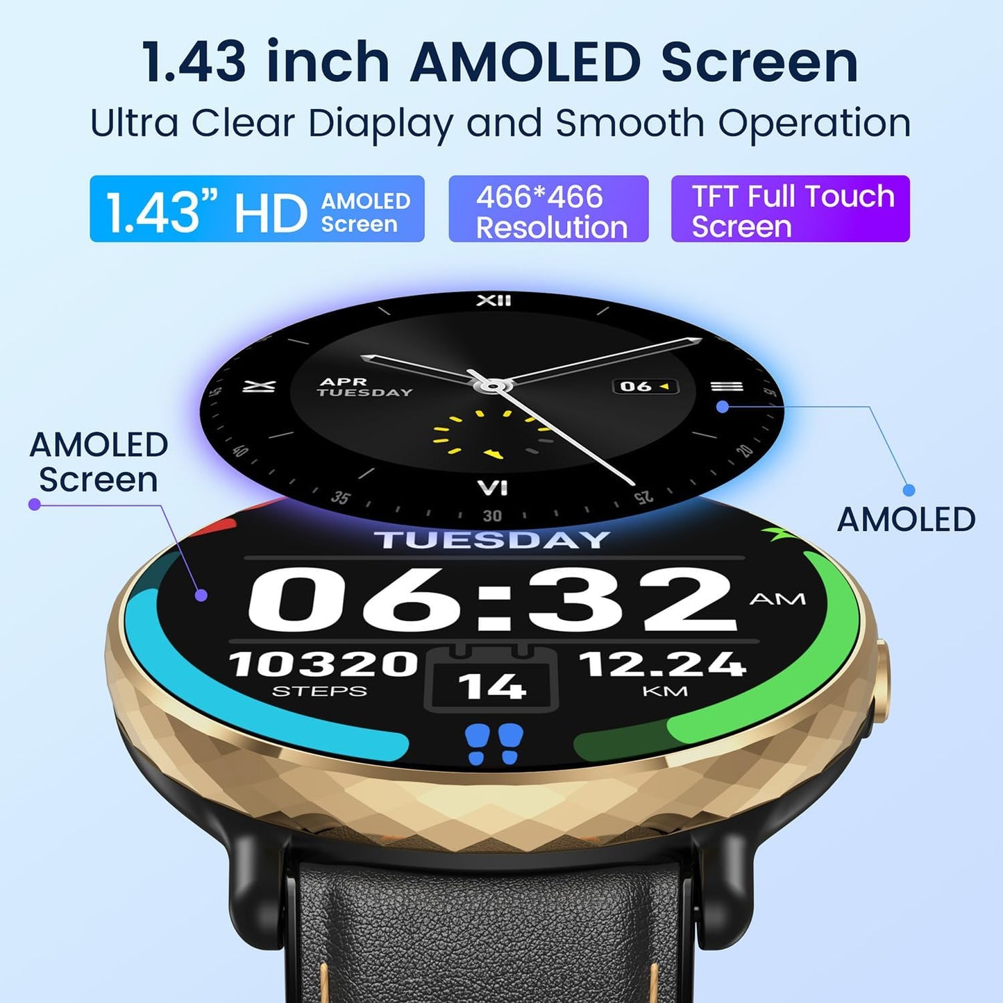 Smartwatch for Men Women Fitness Watches: 1.43" Touch Screen Smart Watch Bluetooth Call 100+ Sport Modes IP68 Waterproof Heart Rate Sleep Monitor Step Counter Activity Trackers Compatible Android iOS