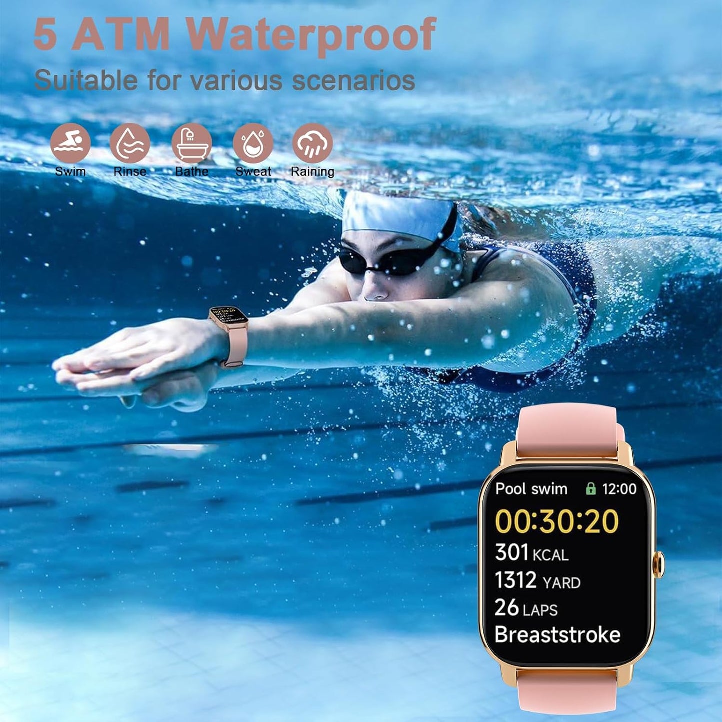 Garlo Smart Watch for Men Women, 1.85" Fitness Tracker, Heart Rate/Sleep Monitor/Pedometer, TFT HD Bluetooth, Multiple Sports Gym Modes, Waterproof Women Men Fitness Watch for Android iPhone (Pink)
