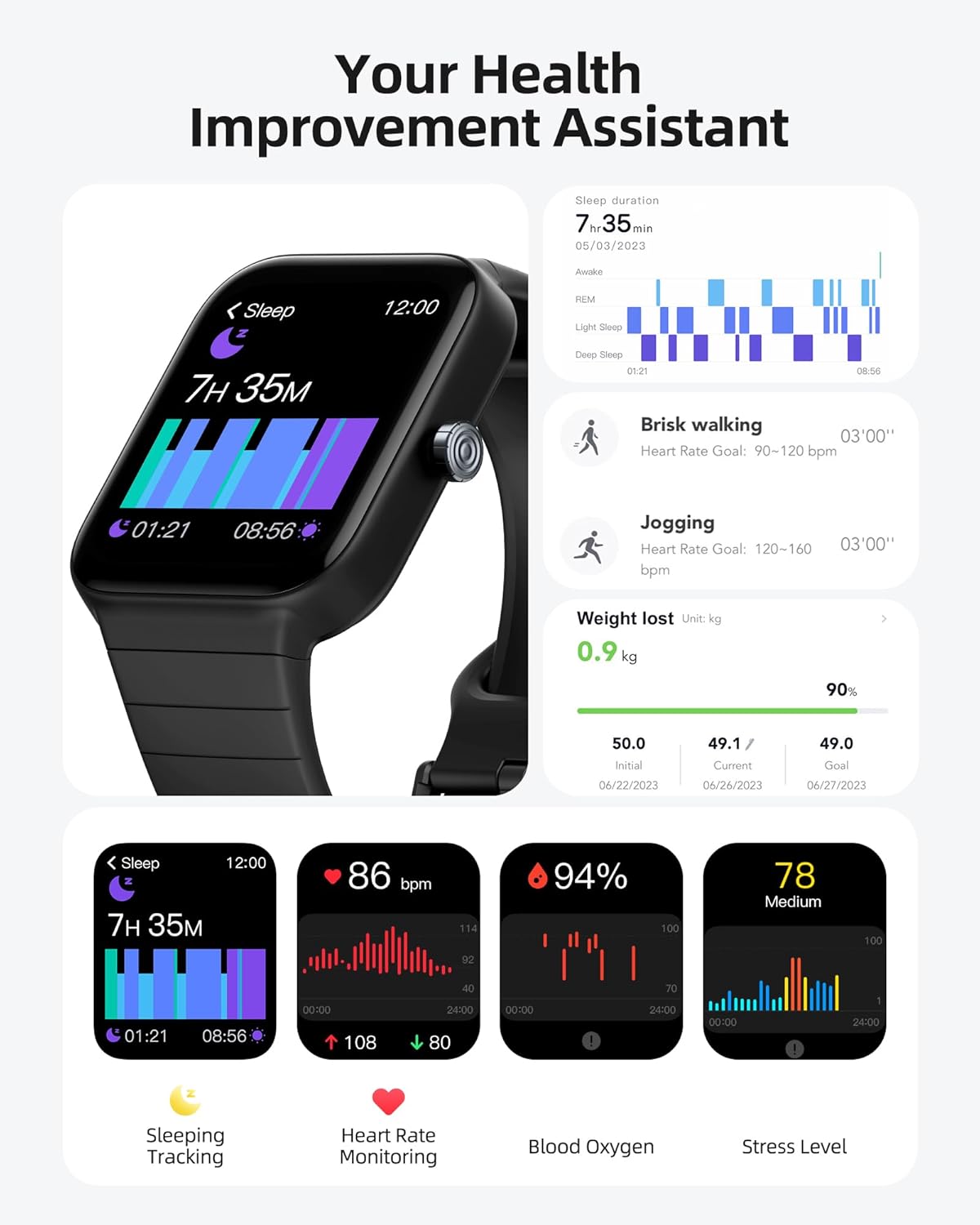 Parsonver Smart Watch for Men Women, Answer/Make Calls, Alexa Built-in, 1.8" Fitness Activity Tracker, Heart Rate Blood Oxygen Sleep Monitor for Android iPhone, IP68 Waterproof 100+ Sport Modes, GOPO1
