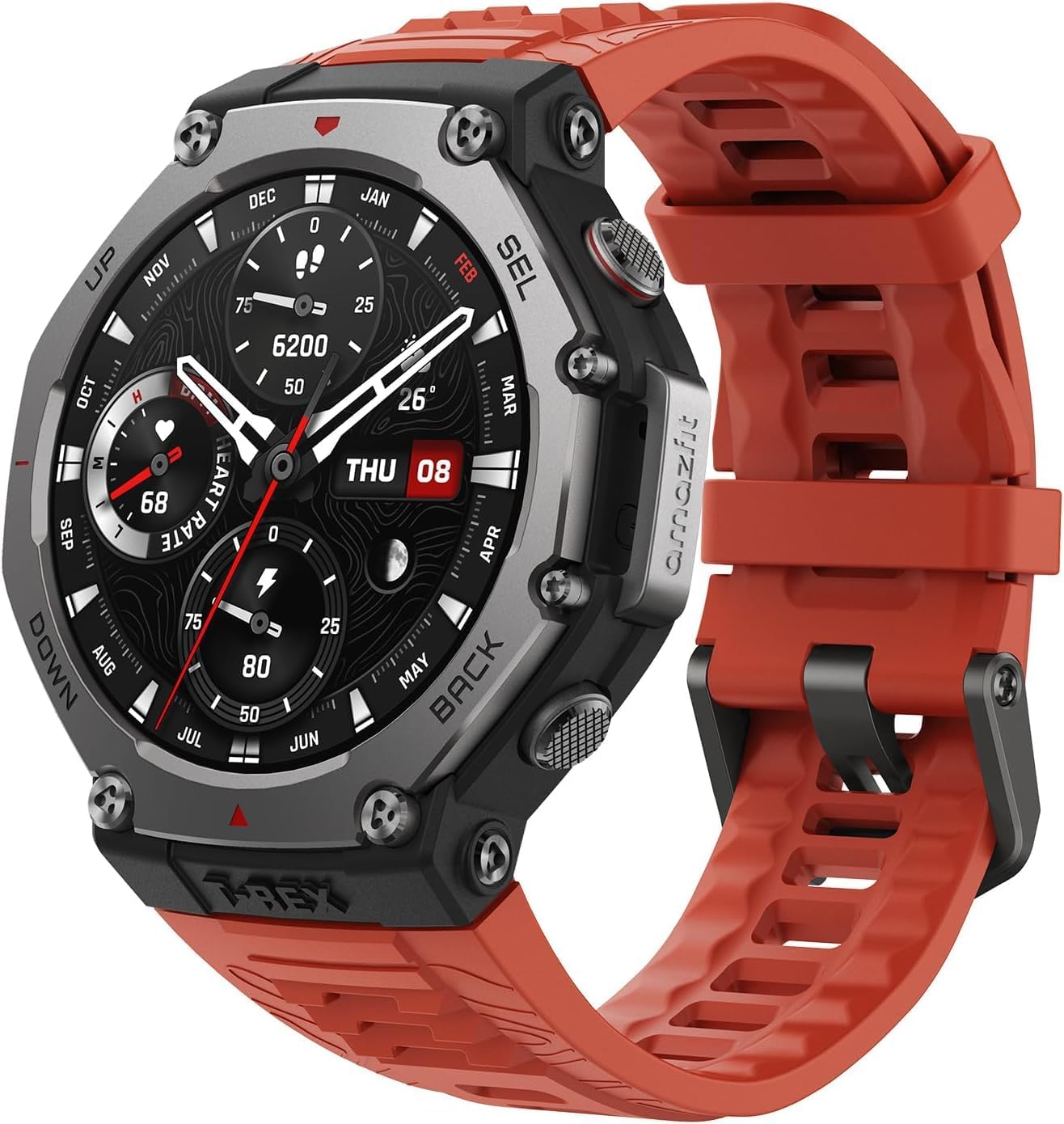 Amazfit T-Rex 3 Rugged / Military Smart Watch 48mm, GPS, Offline Map, Long Runtime, 328 Feet Waterproof, 170 Fitness/Exercise Modes, AI, Voice Control (Red)