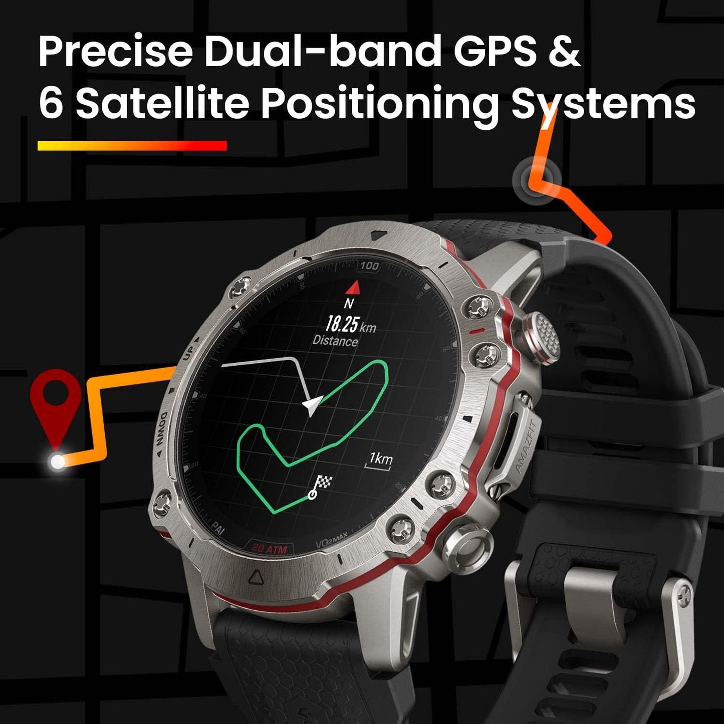 Amazfit Falcon 49mm Outdoor Smartwatch with Dual Band GPS, Smart Sports Coach, Training Templates, 150 Sports Modes, Sapphire Display, Military Grade Titanium Case, 20 ATM Water Resistant for Men