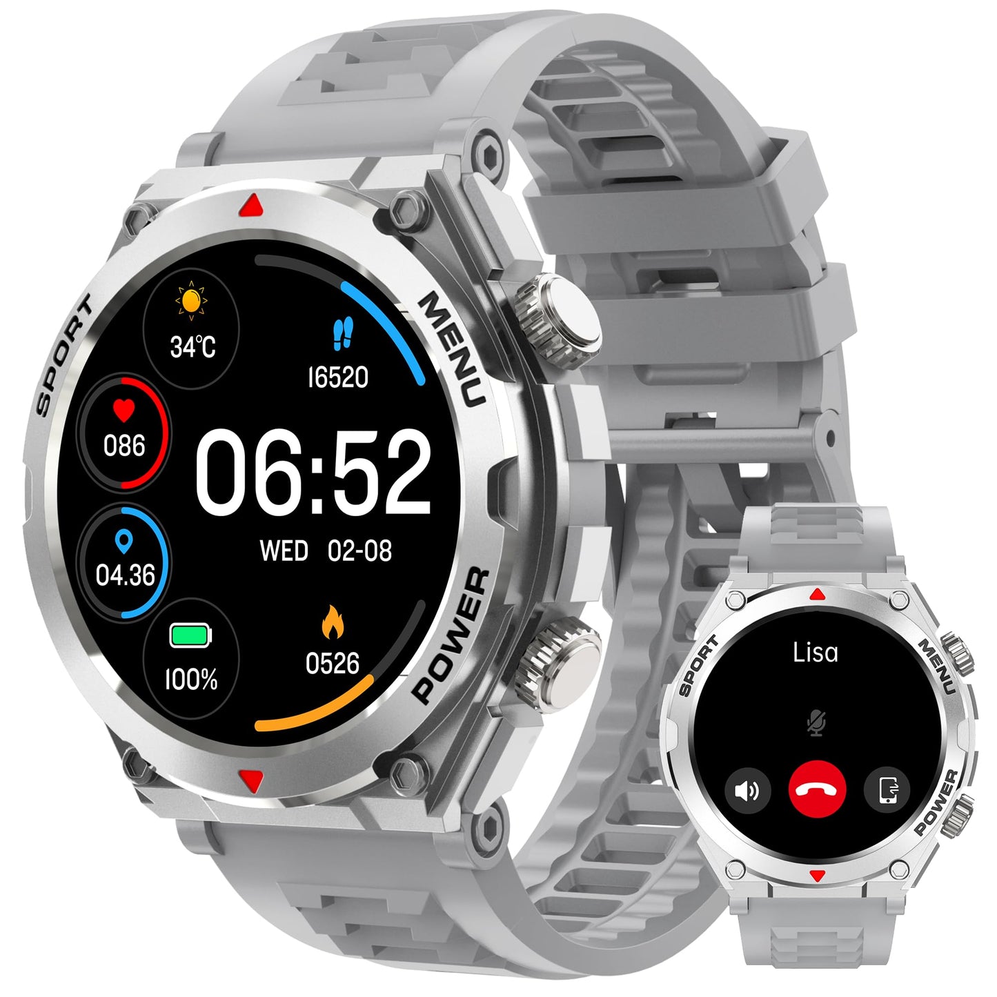 Military Smart Watch for Men (Answer/Make Call), 1.52" HD Smartwatch for Android Phones/iPhone, 100+ Sport Mode Fitness Tracker with Heart Rate, SpO2, Stress and Sleep Monitor, IP68 Waterproof