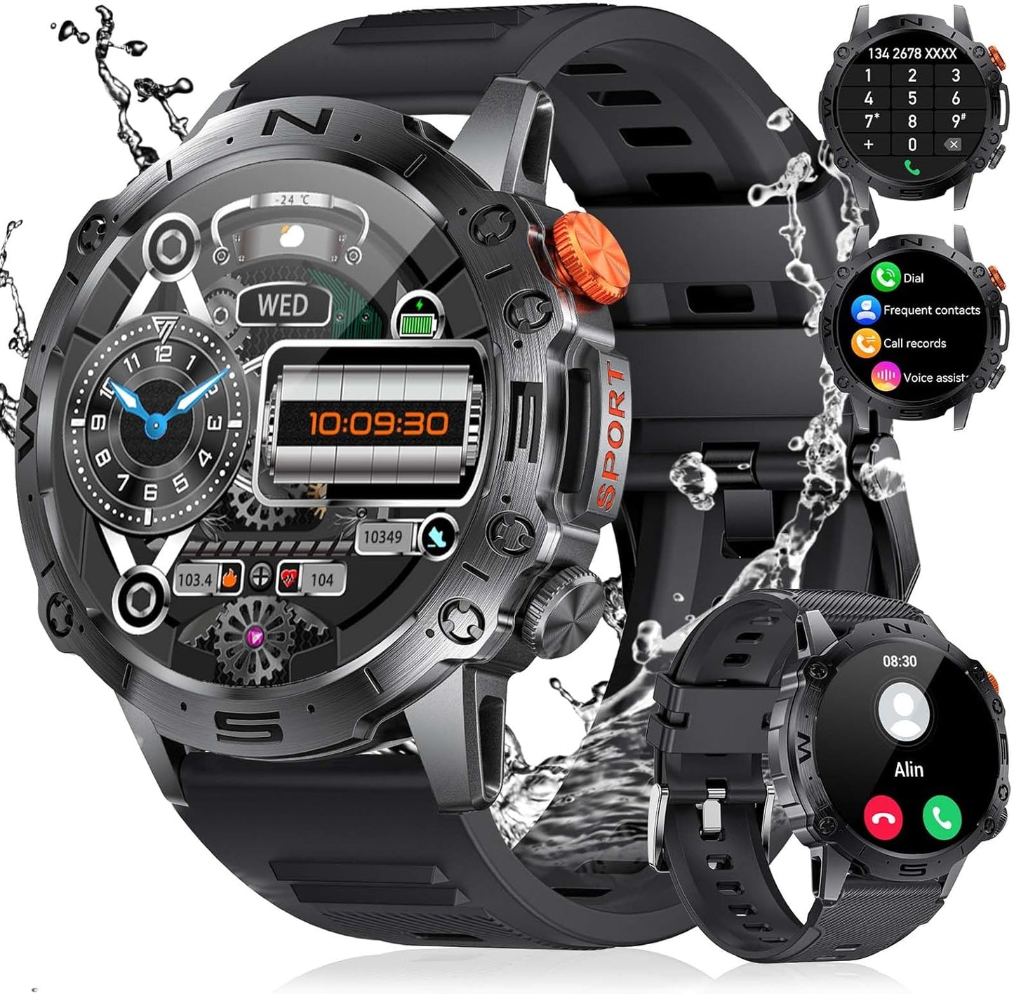 ESFOE Military Smart Watches for Men,1.43" AMOLED Always-on Display Fitness Watch 126+ Sports Modes/IP68/360mAh/Heart Rate/Blood Pressure,Tactical Rugged Smart Watch Text and Call for Android iOS