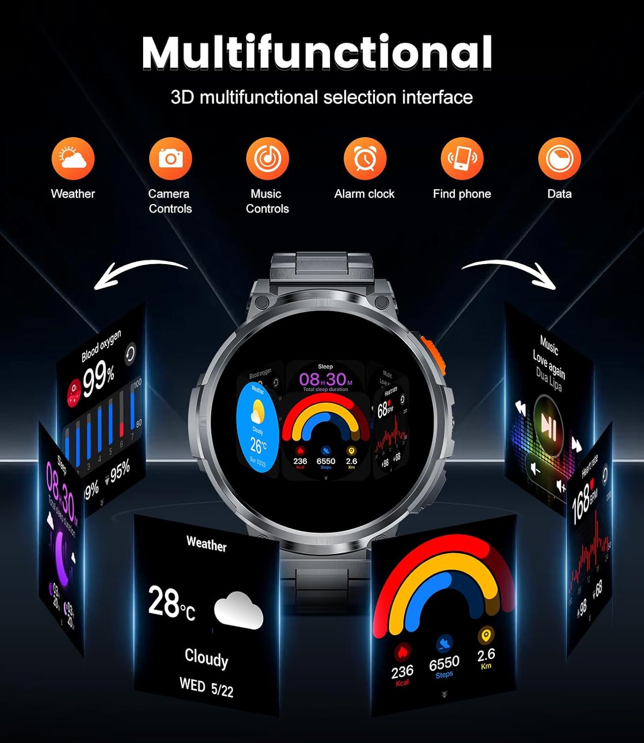 LIGE Smart Watch with 730mAh Battery, 1.85" HD IPS Screen Android Smart Watch with Bluetooth Voice Call/Waterproof IP68/Sleep Monitoring/Heart Rate Monitoring, Android iOS Smart Watches for Men
