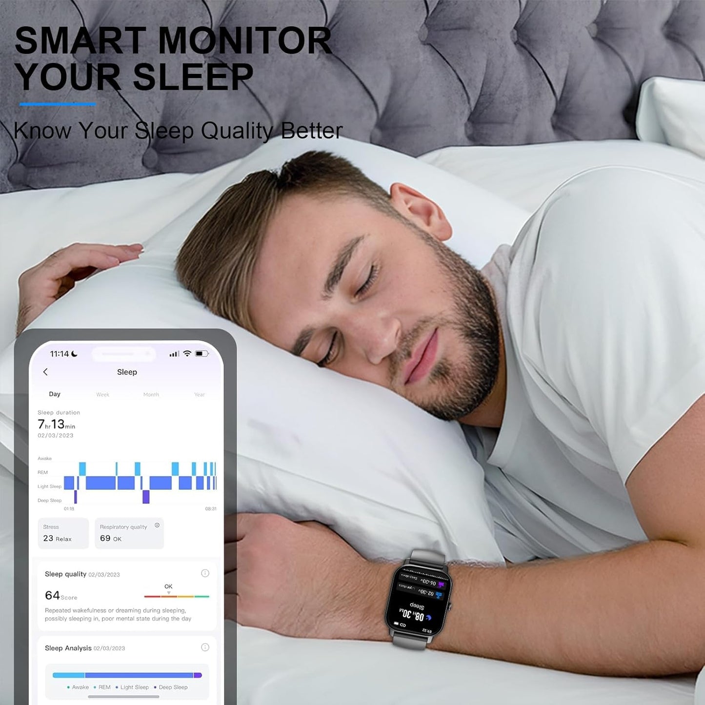 Garlo Smart Watch for Men Women, 1.85" Fitness Tracker, Heart Rate/Sleep Monitor/Pedometer, TFT HD Bluetooth, Multiple Sports Gym Modes, Waterproof Women Men Fitness Watch for Android iPhone (Black)