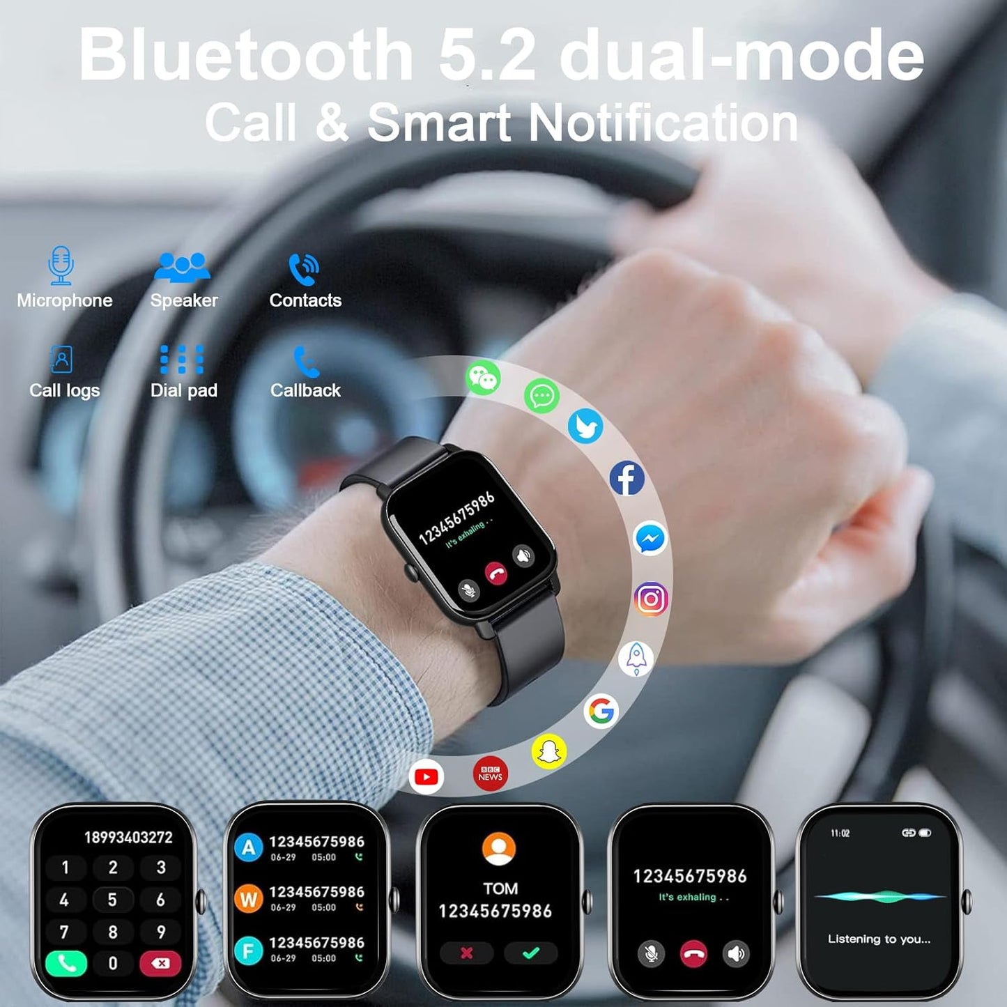 Garlo Smart Watch for Men Women, 1.85" Fitness Tracker, Heart Rate/Sleep Monitor/Pedometer, TFT HD Bluetooth, Multiple Sports Gym Modes, Waterproof Women Men Fitness Watch for Android iPhone (Black)