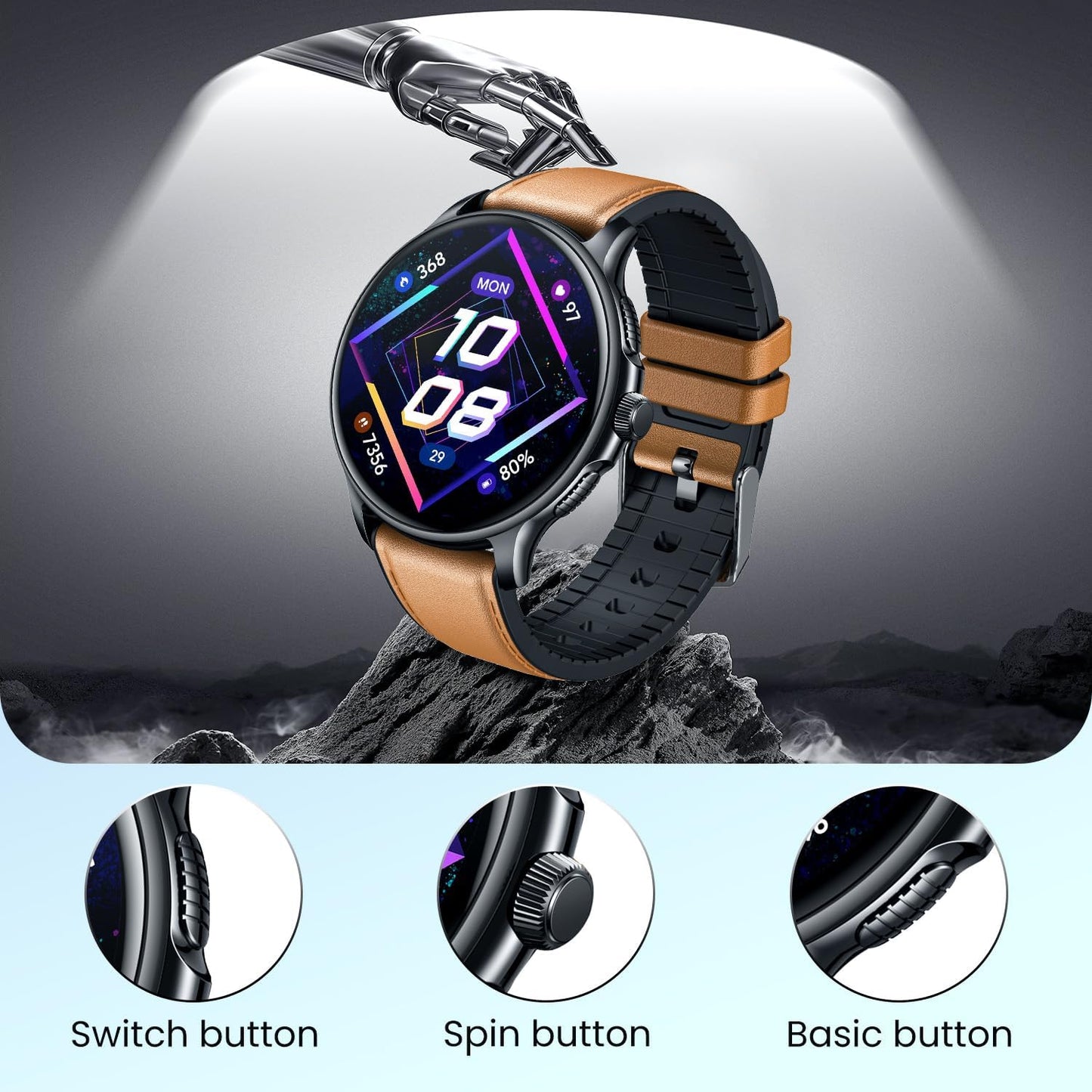 Smartwatch Fitness Watch Sports Watch with Phone Function Watches: 1.43 Inch AMOLED Men's Smart Watch with Heart Rate Monitor Sleep Monitor Pedometer 120+ Sports Modes IP68 Waterproof Fitness Watch
