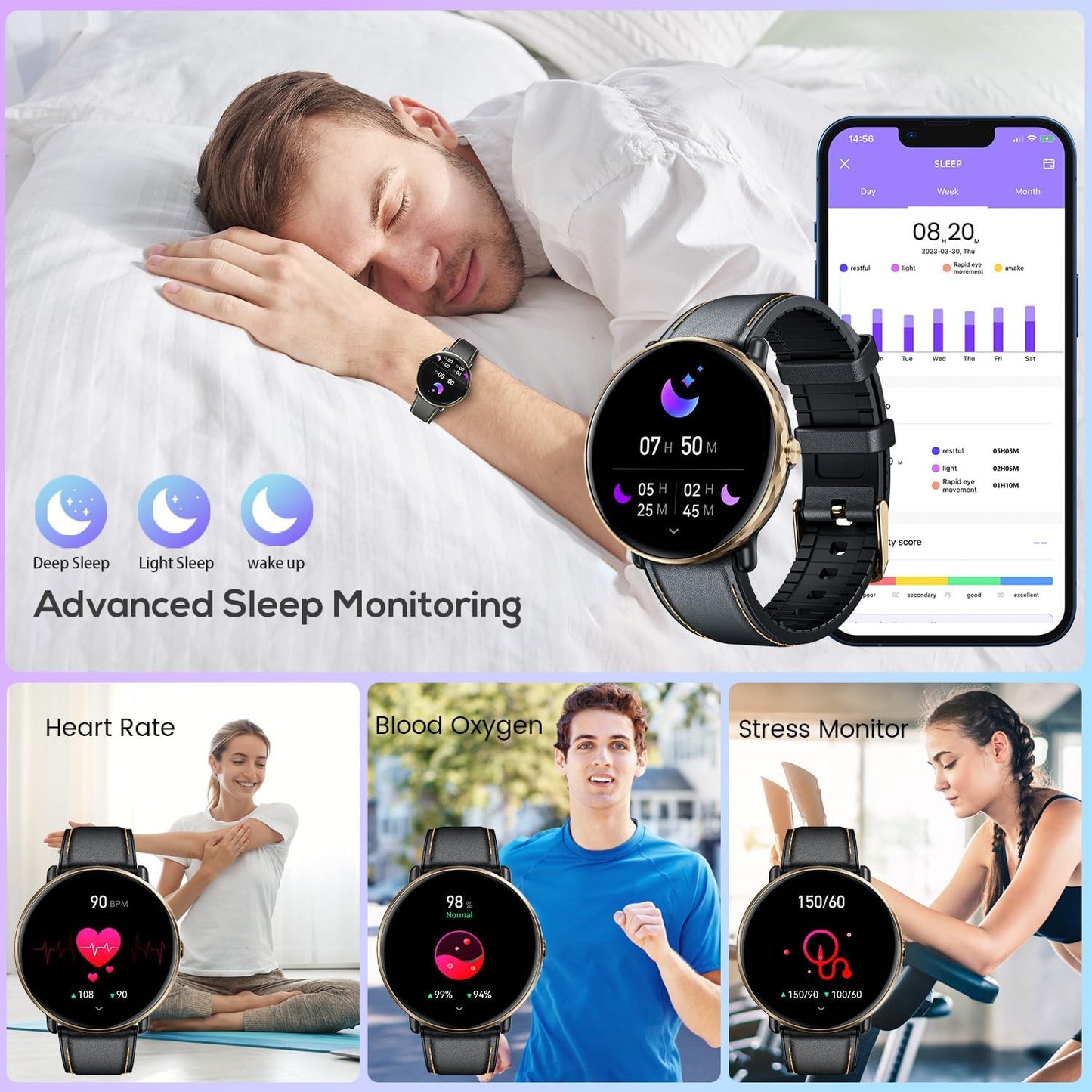 Smartwatch for Men Women Fitness Watches: 1.43" Touch Screen Smart Watch Bluetooth Call 100+ Sport Modes IP68 Waterproof Heart Rate Sleep Monitor Step Counter Activity Trackers Compatible Android iOS