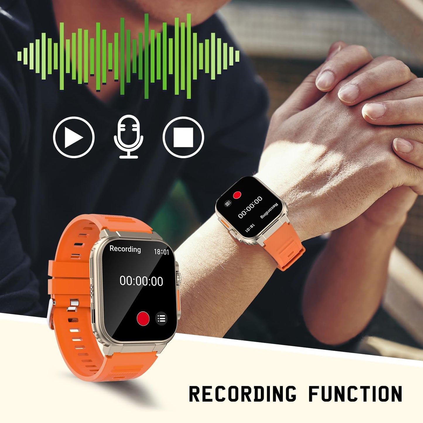 Smart Watch ultra For Men make answer Calls, 2.0'' HD Screen out doors sport fitness tracker with Heart Rate / Sleep Monitor,Music Storage, 600mah battery, for android phones compatible with Iphone