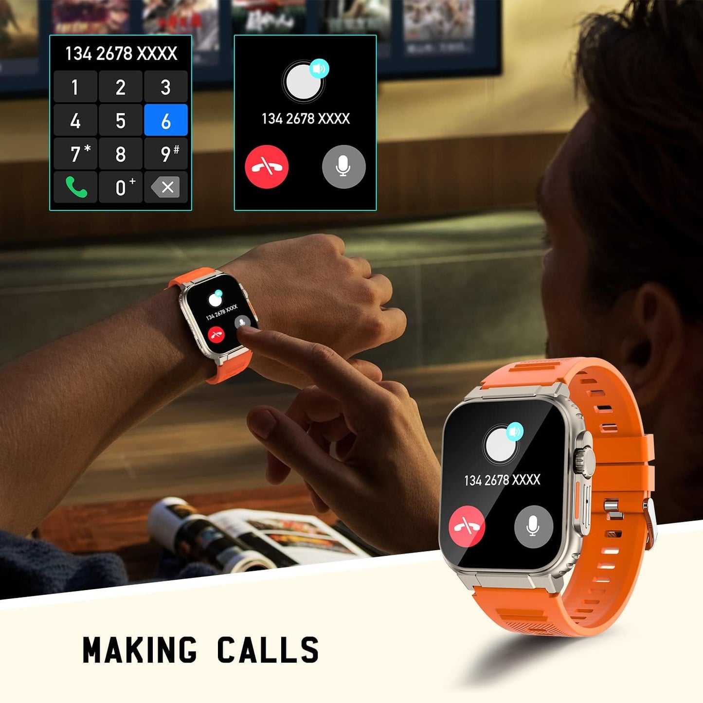 Smart Watch ultra For Men make answer Calls, 2.0'' HD Screen out doors sport fitness tracker with Heart Rate / Sleep Monitor,Music Storage, 600mah battery, for android phones compatible with Iphone