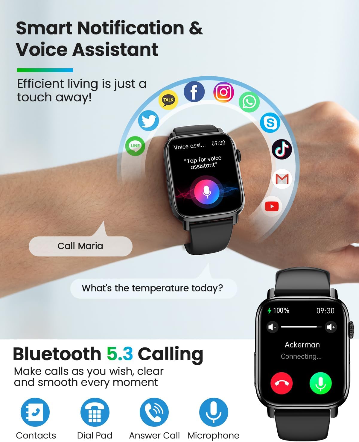BANLVS Men's Women's Smartwatch with HRV/ECG, 1.83 Inches Smart Watch with Bluetooth Calls, 24H SpO2, Heart Rate Monitor Sleep 145+ Sport IP68 Notifications Messages Android iOS Black