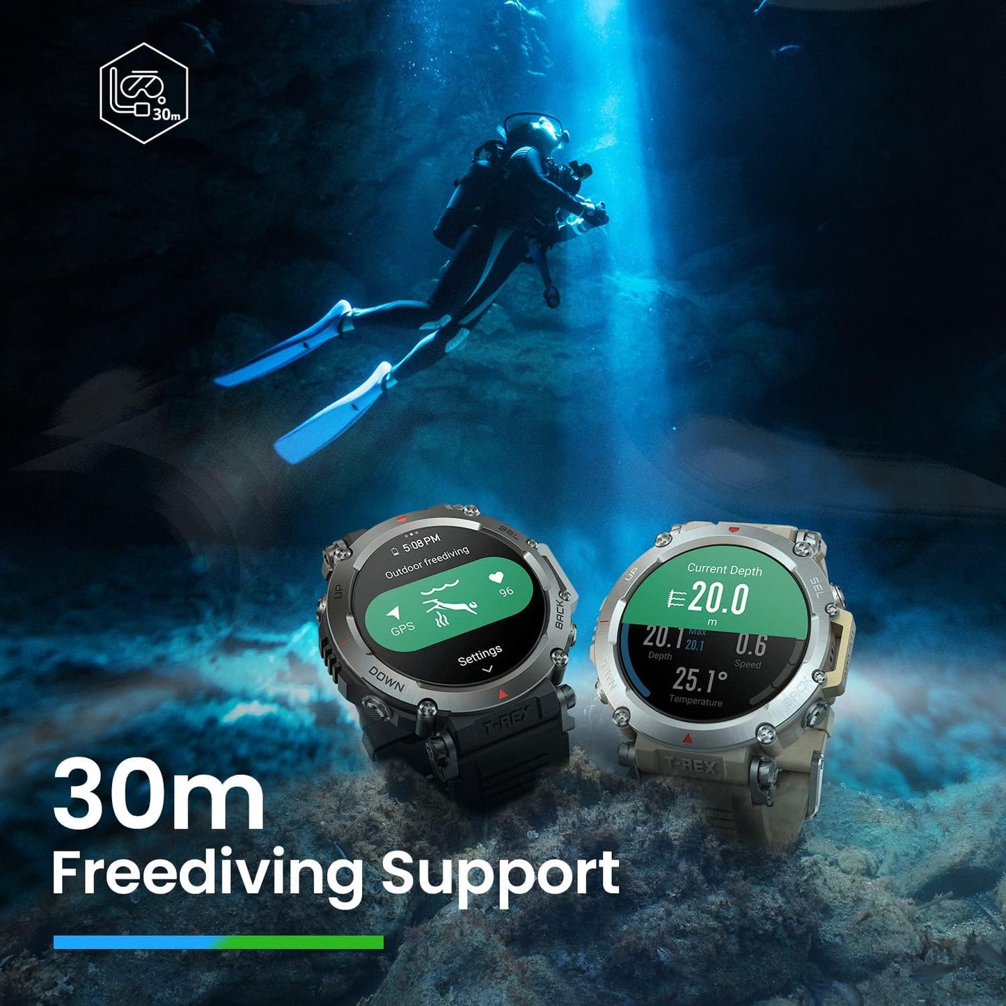 Amazfit T-Rex Ultra 47mm Smart Watch for Men, Route Import & Navigation, 6 Satellite Positioning Systems, Freediving Support & 10 ATM Waterproof, Rugged Outdoor Military-grade Smartwatch, Black